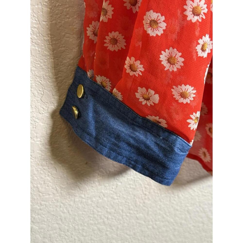 Forever 21 Plus Size Sheer Floral‎ Top Sz 3x Sunflowers And Denim Lightweight - Picture 3 of 7